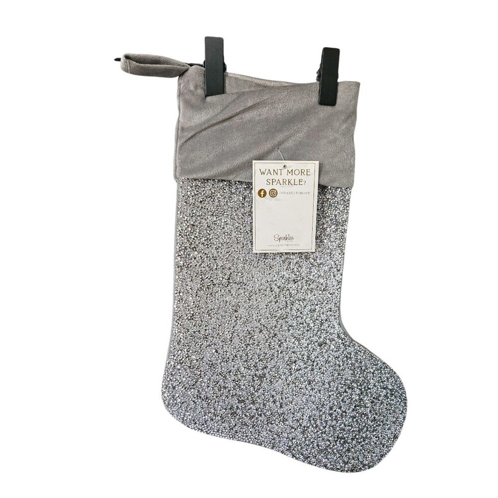 NEW Sparkles Home Luminous Collection Rhinestone Stocking in Silver